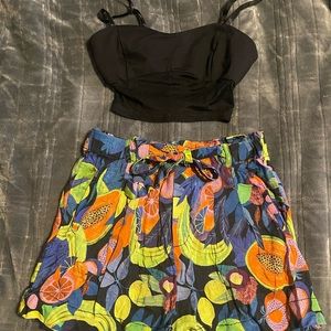 Free People Mesh Crop Top and Anthropologie Paper Bag Shorts Combo